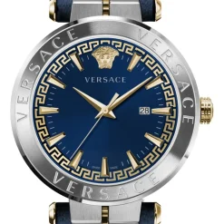 Versace AION Leren Band Horloge Blauwe Wijzerplaat-Heren Horloges