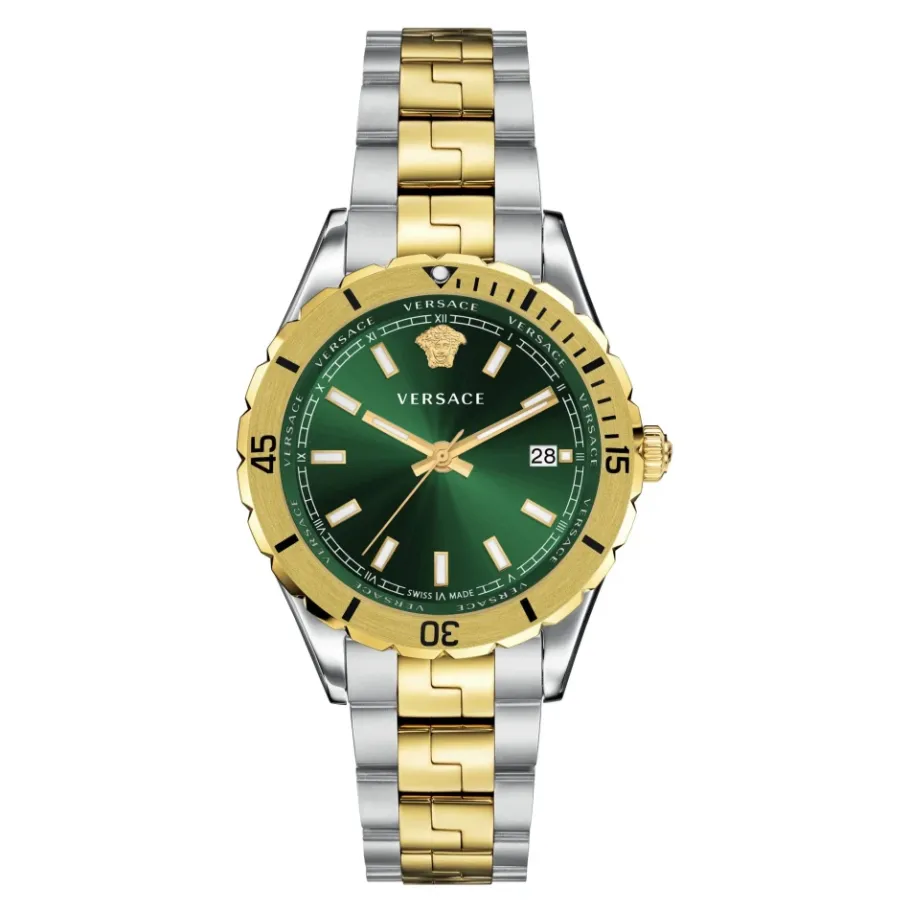 Versace Analoge Datum Quartz Horloge Groen Roestvrij Staal-Heren Horloges