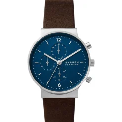 Skagen Ancher Leren Horloge Blauwe Wijzerplaat-Heren Horloges