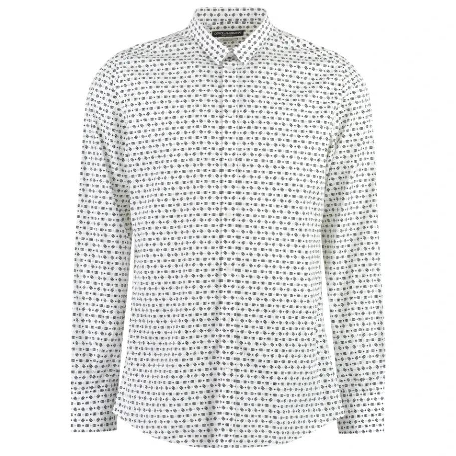 Dolce & Gabbana Bedrukt Katoenen Overhemd-Heren Overhemden