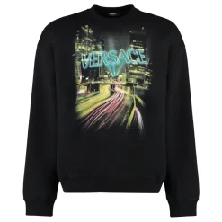 Versace Bedrukt katoenen sweatshirt met ronde hals-Heren Truien & Vesten