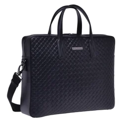 Baldinini Black woven leather work bag-Heren Tassen