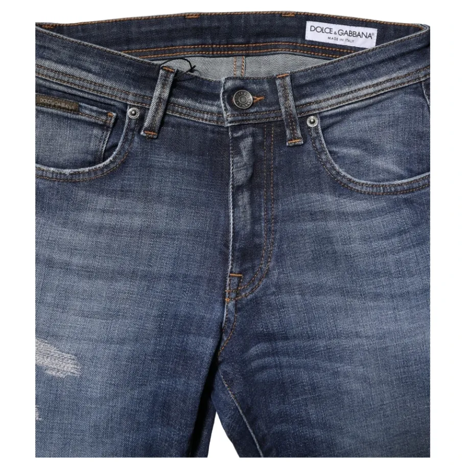 Dolce & Gabbana Gewassen Slim Fit Denim Jeans-Heren Jeans
