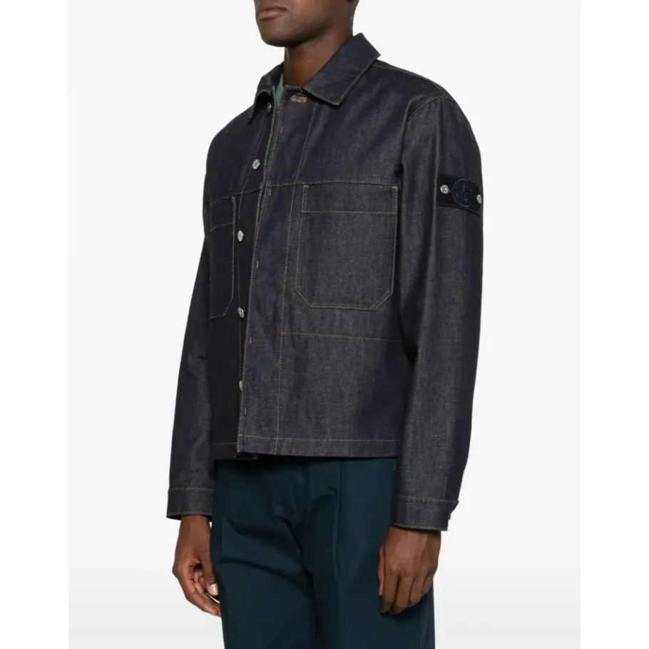 Stone Island e Denimjas met knoopsluiting-Heren Jassen