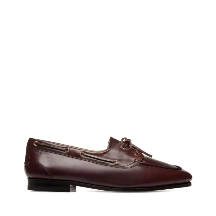 Bally Burgundy Leren Veterschoenen Met Platte Zool-Heren Instappers & Slip Ons