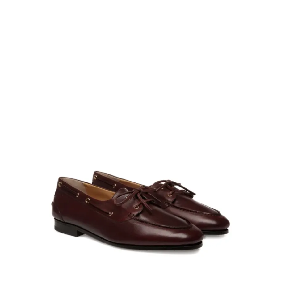 Bally Burgundy Leren Veterschoenen Met Platte Zool-Heren Instappers & Slip Ons