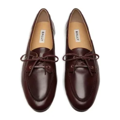 Bally Burgundy Leren Veterschoenen Met Platte Zool-Heren Instappers & Slip Ons