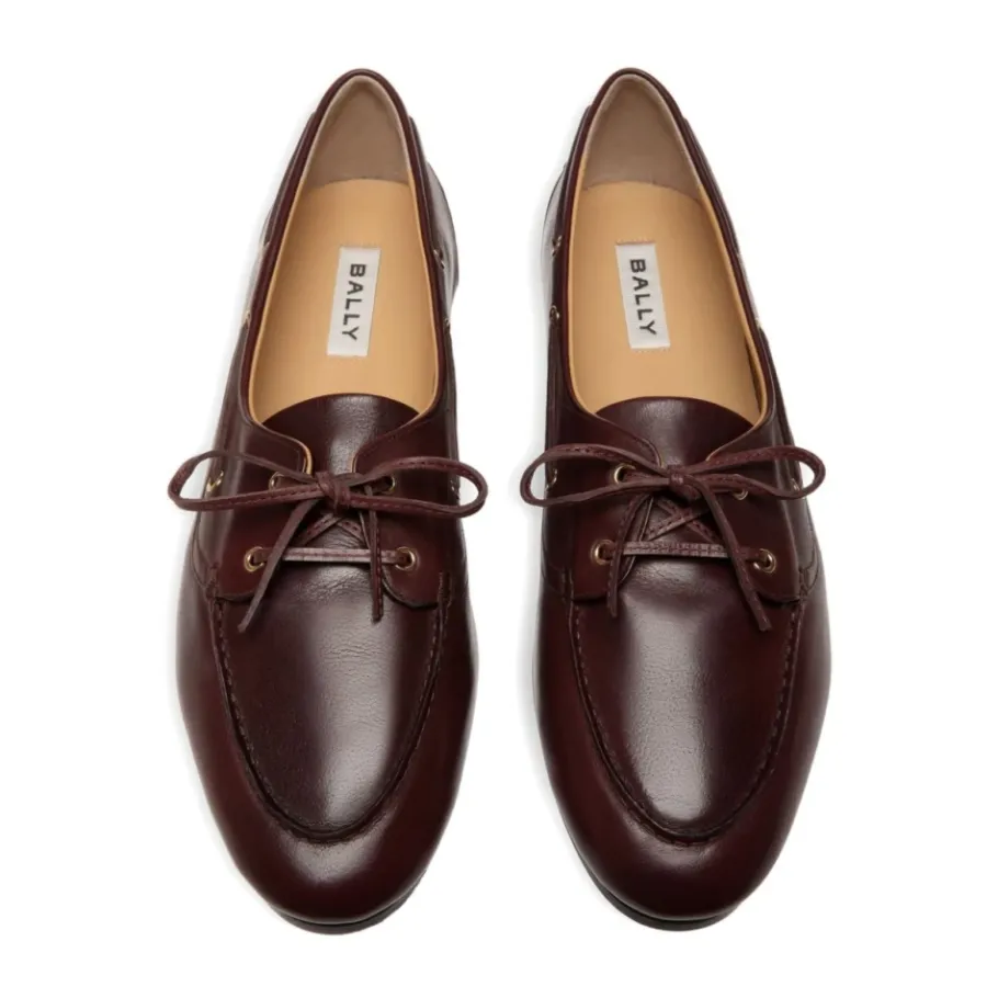 Bally Burgundy Leren Veterschoenen Met Platte Zool-Heren Instappers & Slip Ons