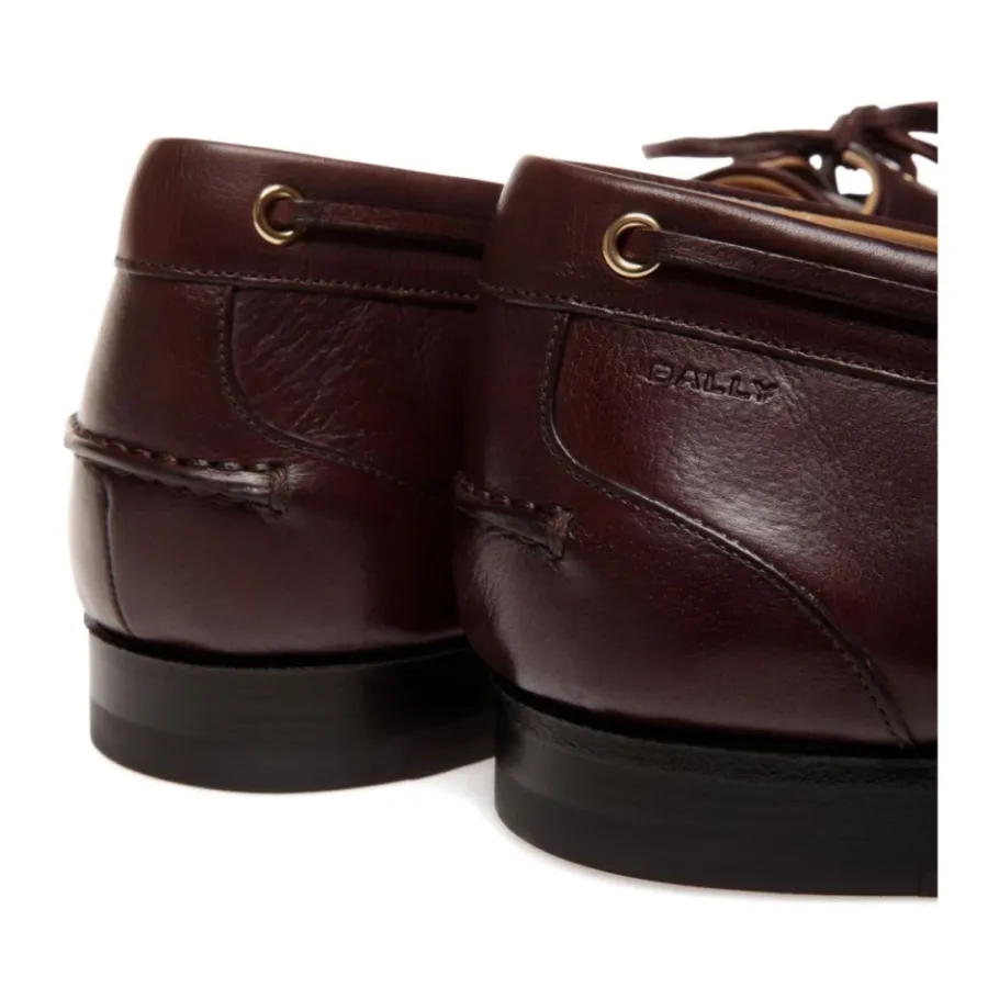 Bally Burgundy Leren Veterschoenen Met Platte Zool-Heren Instappers & Slip Ons