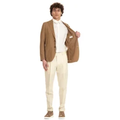 Tagliatore Camel Wol Zijde Slim Fit Jas-Heren Kostuums