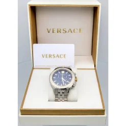 Versace Chronograaf Handtekening Staal Zwart Wijzerplaat Horloge-Heren Horloges