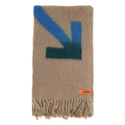 Off White Contrasterende Jacquard Mohair Wollen Deken-Heren Sjaals