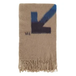 Off White Contrasterende Jacquard Mohair Wollen Deken-Heren Sjaals