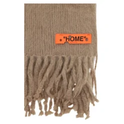 Off White Contrasterende Jacquard Mohair Wollen Deken-Heren Sjaals