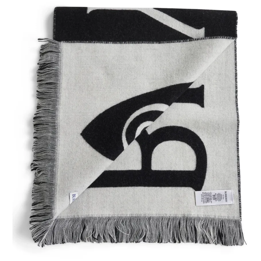 Burberry Contrasterende Logo Franje Omkeerbare Wol Sjaal-Heren Sjaals