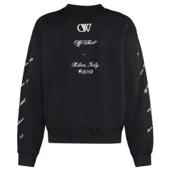 Off White Cotton Crew-neck Sweatshirt-Heren Truien & Vesten