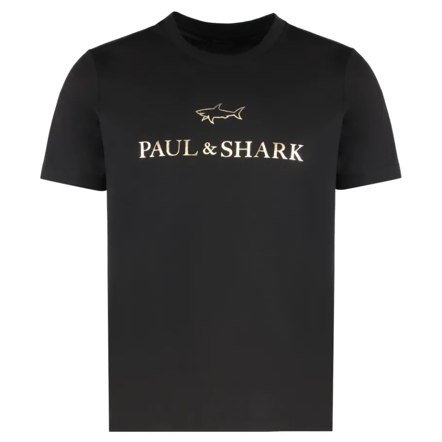 Paul & Shark Cotton T-Shirt met Metallic Logo Print-Heren Shirts