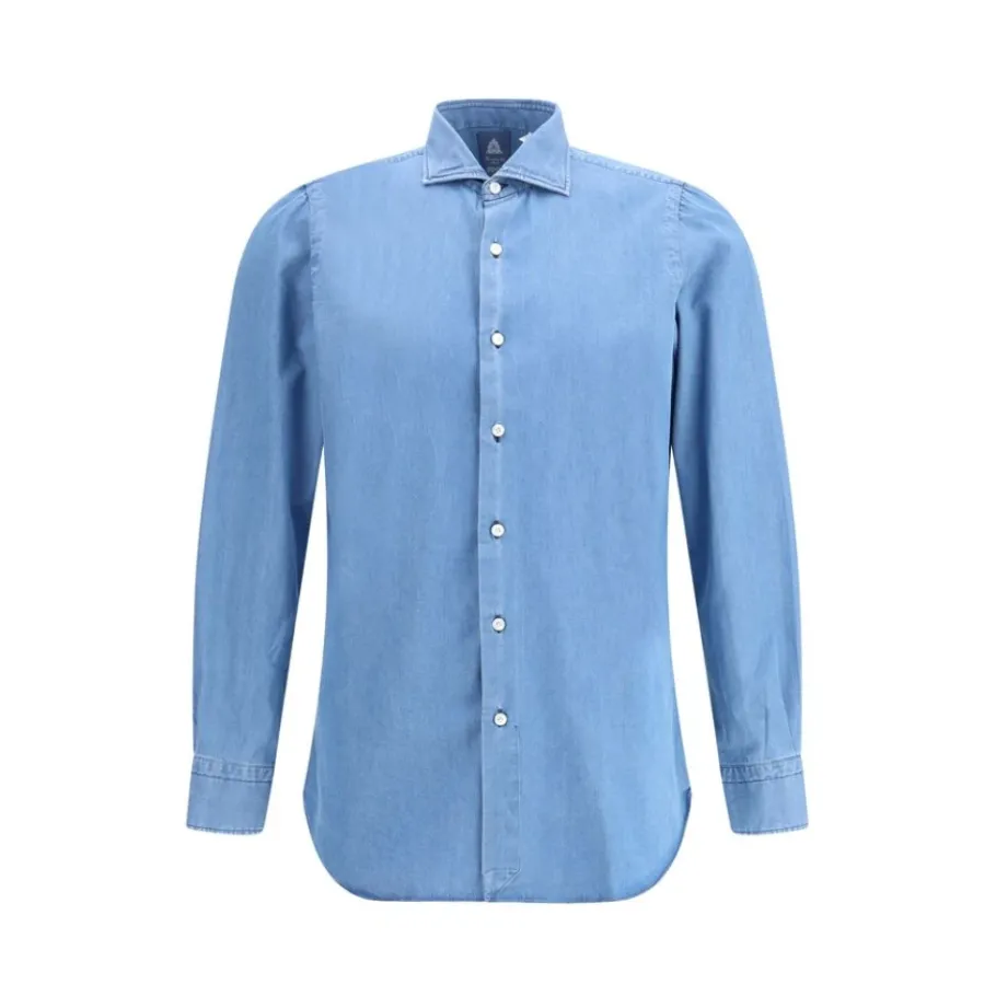 Finamore Denim Effect Franse Kraag Shirt-Heren Overhemden