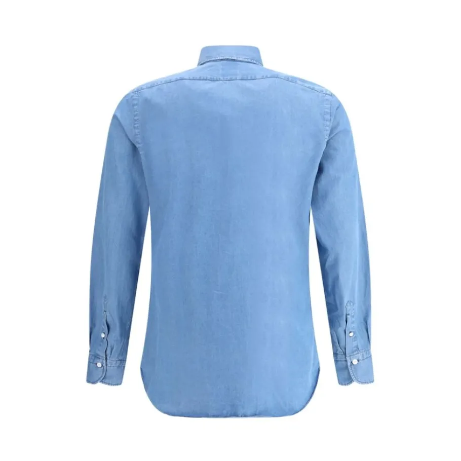 Finamore Denim Effect Franse Kraag Shirt-Heren Overhemden