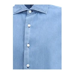 Finamore Denim Effect Franse Kraag Shirt-Heren Overhemden