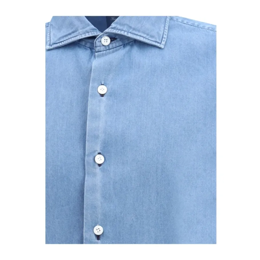 Finamore Denim Effect Franse Kraag Shirt-Heren Overhemden