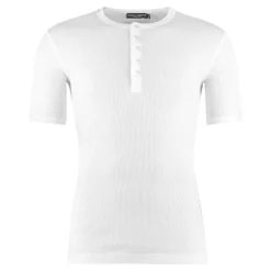 Dolce & Gabbana Fijn geribd katoenen T-shirt met Granddad-hals-Heren Shirts