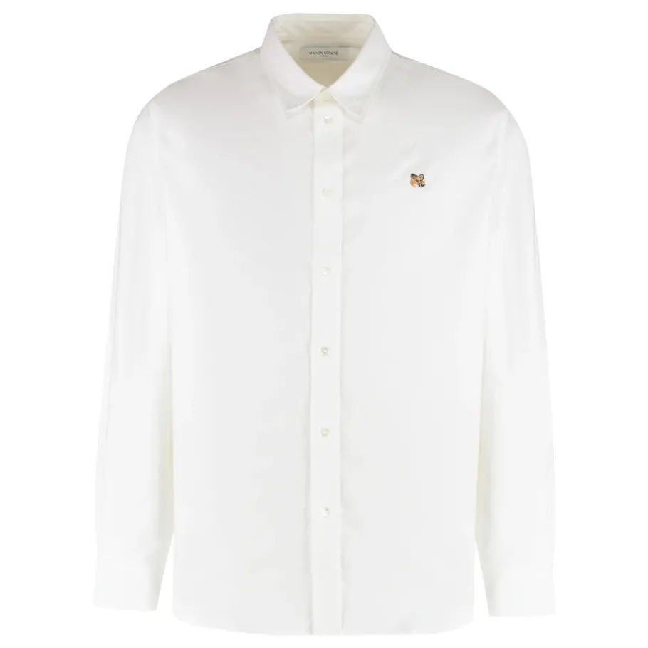 Maison Kitsuné Fox Head Embroidery Casual Shirt-Heren Overhemden