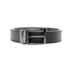 Emporio Armani Gegranuleerde Leren Reversible Riem Gunmetal Gesp-Heren Riemen