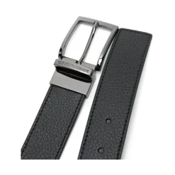 Emporio Armani Gegranuleerde Leren Reversible Riem Gunmetal Gesp-Heren Riemen