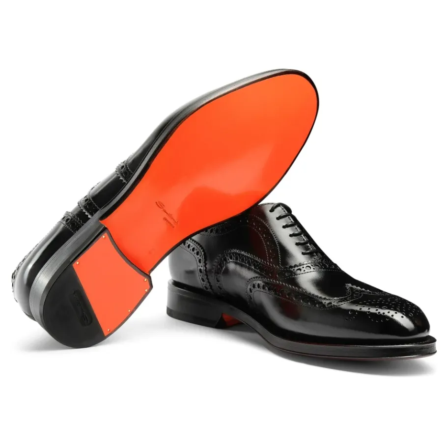 Santoni Gepolijste Leren Oxford Brogue-Heren Nette Schoenen
