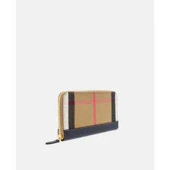 Burberry Geruite Zwarte Leren Portemonnee met Rits-Heren Portefeuilles