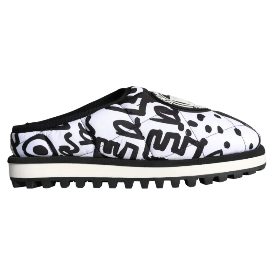 Dolce & Gabbana Gestikte Logo Slide Sandalen Wit-Heren Pantoffels