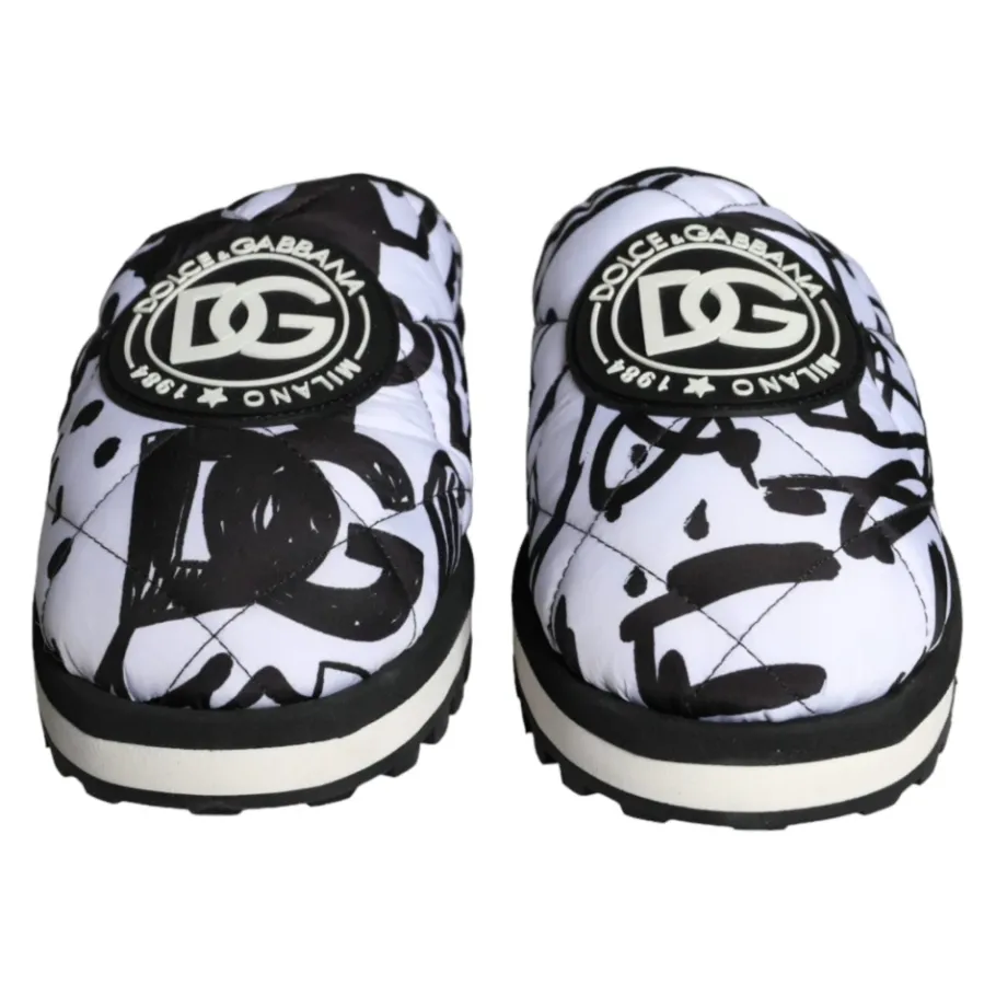 Dolce & Gabbana Gestikte Logo Slide Sandalen Wit-Heren Pantoffels