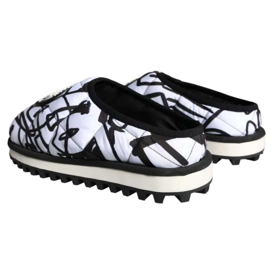 Dolce & Gabbana Gestikte Logo Slide Sandalen Wit-Heren Pantoffels