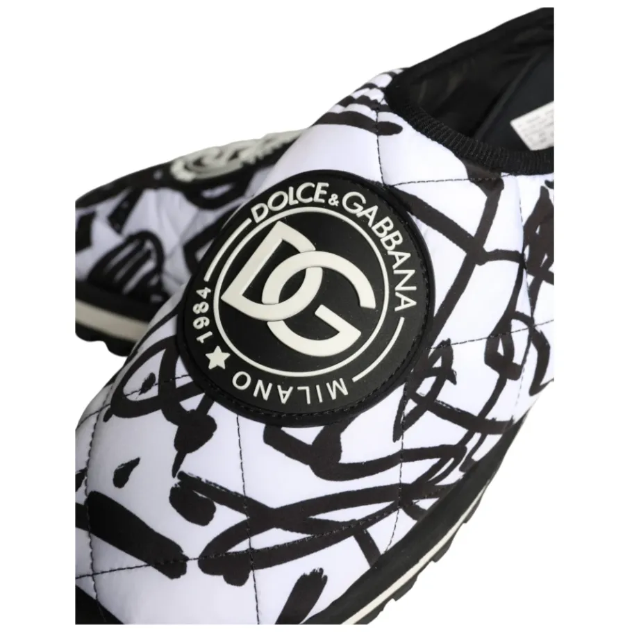 Dolce & Gabbana Gestikte Logo Slide Sandalen Wit-Heren Pantoffels