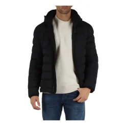 Peuterey Gewatteerde jas van stretchstof met afneembare capuchon-Heren Jassen