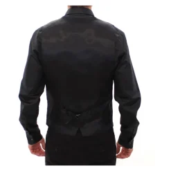 Dolce & Gabbana Grijze Gestreepte Wol Logo Vest-Heren Kostuums