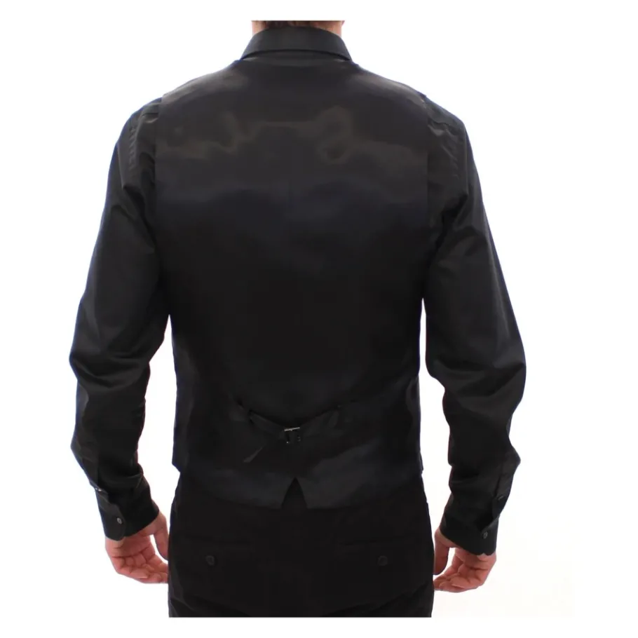 Dolce & Gabbana Grijze Gestreepte Wol Logo Vest-Heren Kostuums