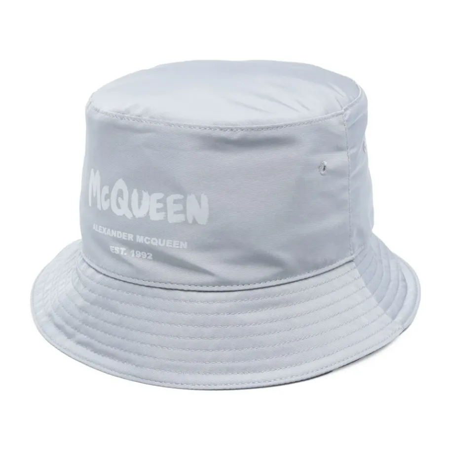 Alexander McQueen Grijze Katoenen Logo Print Verstelbare Hoed-Heren Hoeden