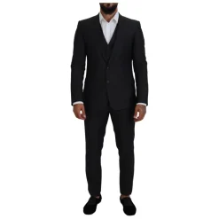 Dolce & Gabbana Grijze MARTINI 3-delig Slim Fit Pak-Heren Kostuums