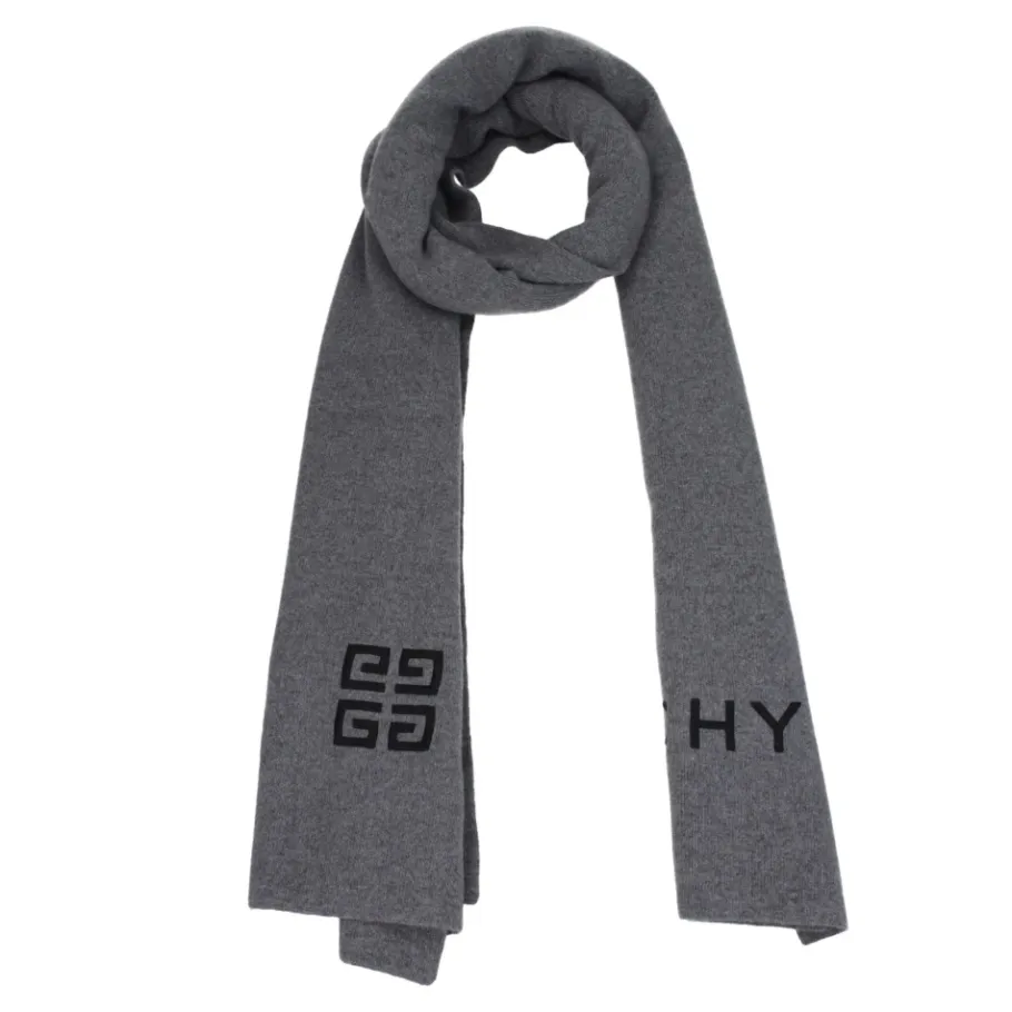 Givenchy Grijze Wollen Sjaal Casual Logo-Heren Sjaals