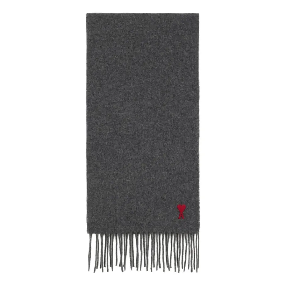 Ami Paris Grijze Wollen Sjaal met Franje-Heren Sjaals