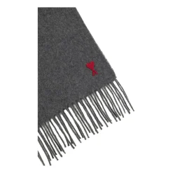 Ami Paris Grijze Wollen Sjaal met Franje-Heren Sjaals