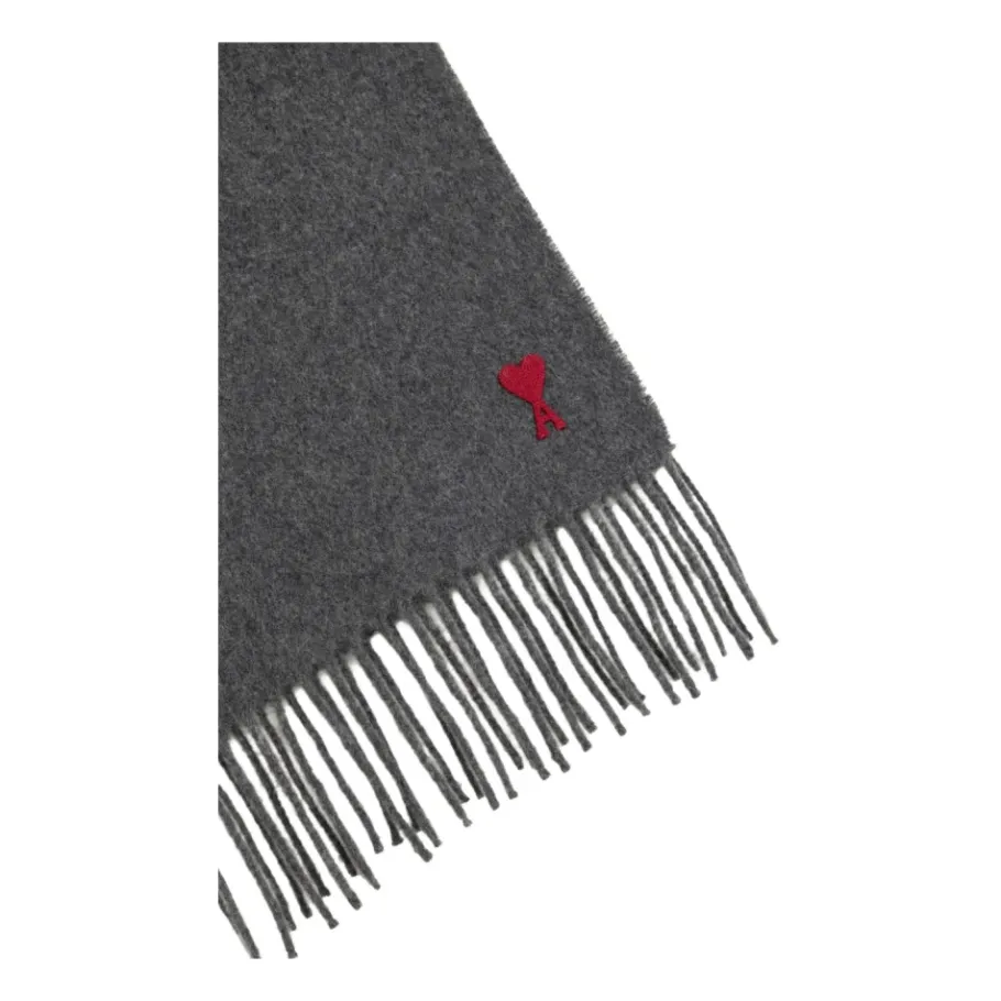 Ami Paris Grijze Wollen Sjaal met Franje-Heren Sjaals