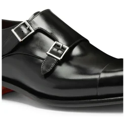 Santoni Handgemaakte leren schoen met dubbele gesp-Heren Instappers & Slip Ons|Nette Schoenen