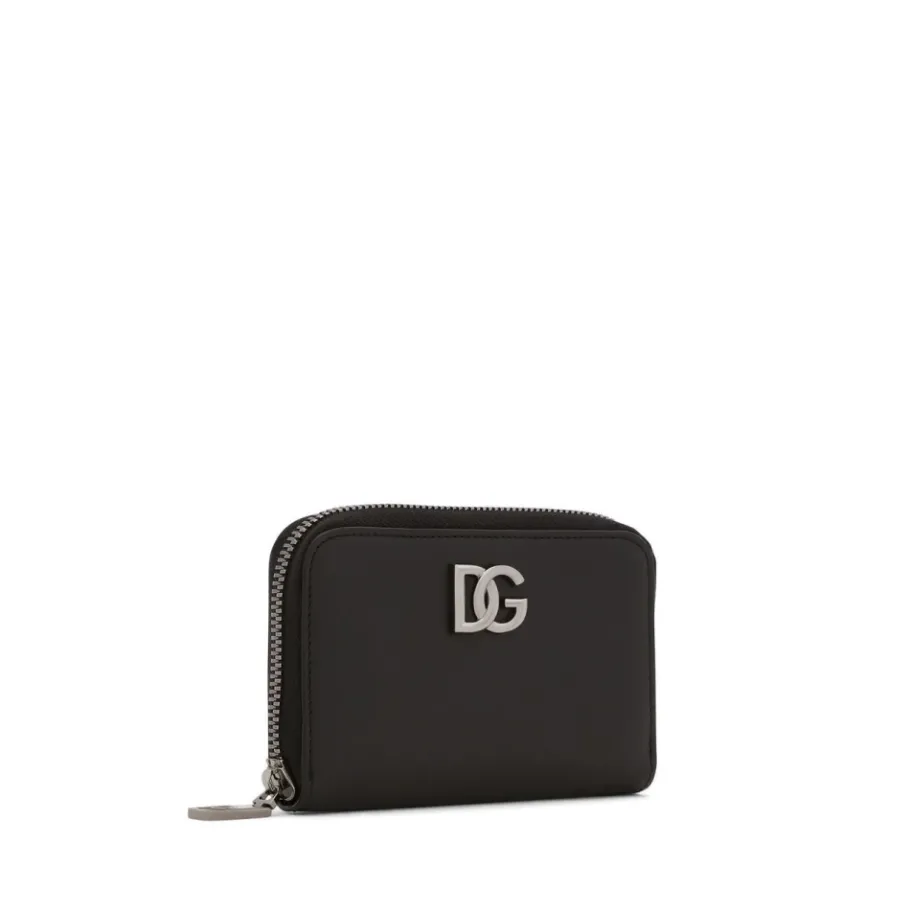 Dolce & Gabbana Heren Leren Ritsportemonnee met Iconisch Metalen Logo-Heren Portefeuilles