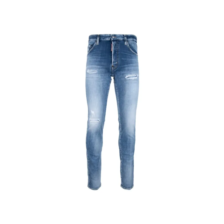 Dsquared2 Herenknoop Jeans met Leren Patch-Heren Jeans