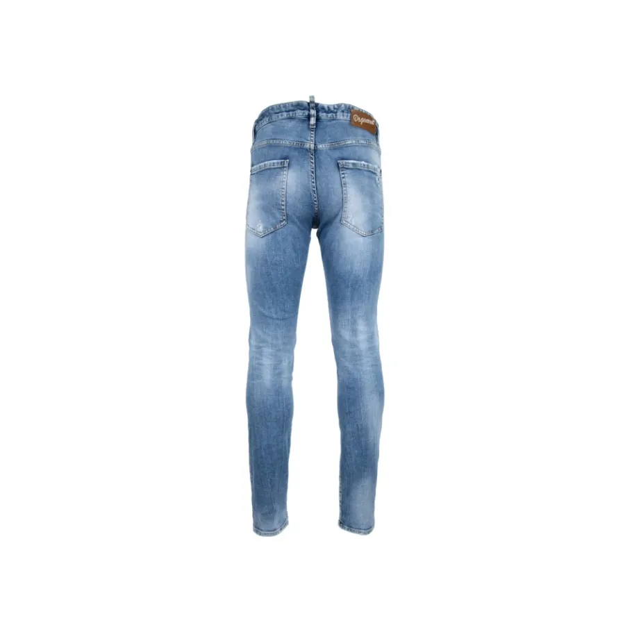 Dsquared2 Herenknoop Jeans met Leren Patch-Heren Jeans