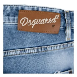 Dsquared2 Herenknoop Jeans met Leren Patch-Heren Jeans