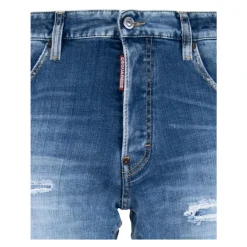 Dsquared2 Herenknoop Jeans met Leren Patch-Heren Jeans